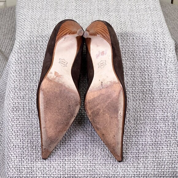 Steve Madden Excitte Dark Brown Suede Leather Heels Pumps Shoes Women's Size 6.5 - Picture 8 of 8
